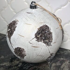 Birch Bark Look Ornamental Ball Christmas Rustic Farmhouse 9” NWT